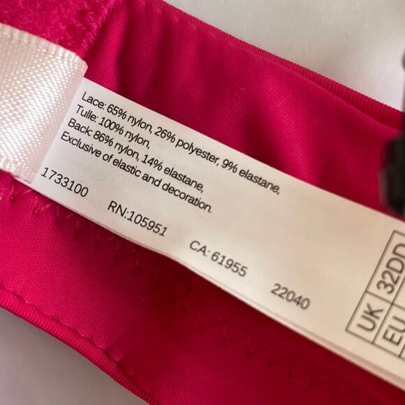 NEW SKARLETT BLUE Sheer Lace Balconette Bra Poppy Pink Size 32DD Adjustable - Picture 6 of 6